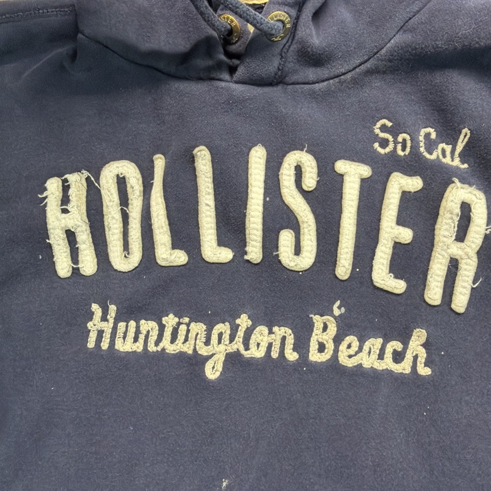 Hollister Mens Hoodie Pullover Blue Puff Print Hooded Sweatshirt Sz L Surf Skate - Picture 6 of 9